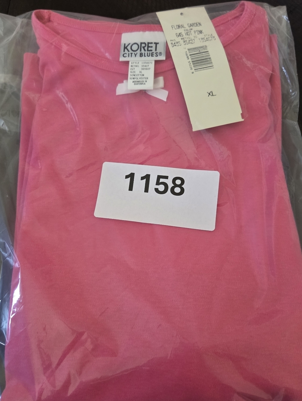 NWT Koret City Blues Hot Pink Short Sleeve Tee Floral Bow Detail XL Vintage - Picture 11 of 11